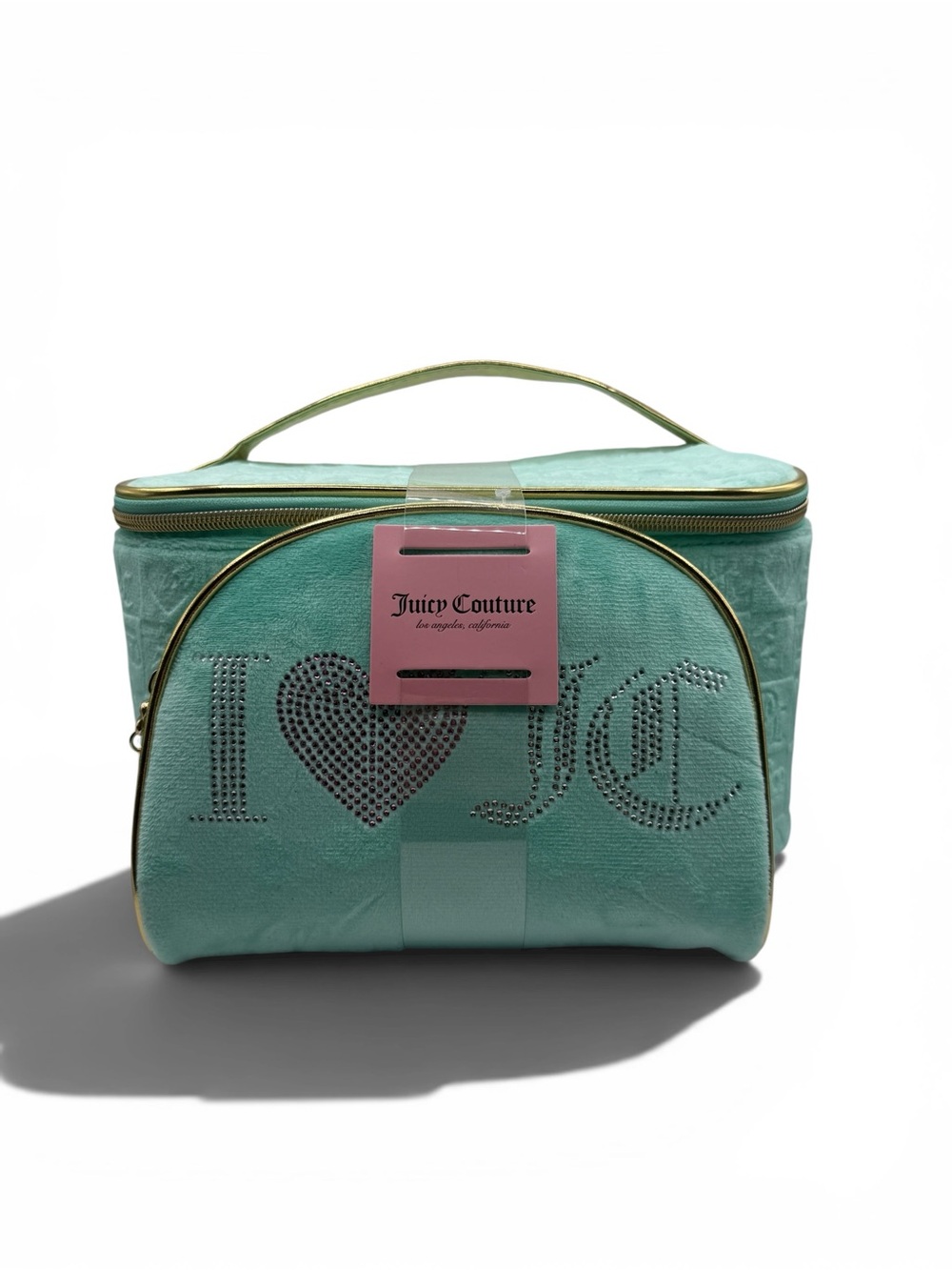 Juicy Couture Aquamarine Cosmetic Case with Rhinestone I ♥ JC